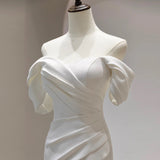 One-Word Shoulder Light Wedding Dress Bride Simple Body-Repaired Fishtail Temperament Welcome To Go Out Yarn French Super Fairy Dress HZ0517