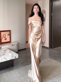 Evening Dress Champagne Color Chest High-End Feeling Light Luxury Small Engagement Morning Robe Banquet Host Dress HZ0517