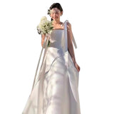 Korean Slings Light Wedding Dress Bridal Certificate Registration Small White Dress Engagement Dress Simple Temperament A-Character Dress Dress HZ0517
