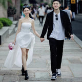 French Bride With A Breastless Wedding Dress With A Simple Engagement Girl Group Dancing Dress With A Noodle Certificate Registration Small White Dress HZ0517