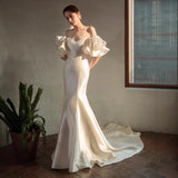 Sing Face Light Wedding Dress 2026 New Bridal Letter-On-Shoulder Retro Fishtail Simple Atmospheric Temperament Elegant Wedding Dress HZ0517