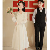 White Evening Dress Woman Certificate Small White Dress French Light Luxury Small Engagement Dress Long-Sleeved Doll Necktrograde HZ0517