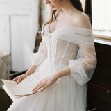 Mori Is Super Fairy Simple Light Wedding Dress Dream Small Man Travel To Go Out Yarn Thin Retro Shoulder Small Dress Woman HZ0517