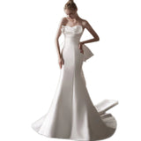 The Fastern Wedding Dress French White Skinny Chest Small Tail Simple Bride Wedding Bow Yarn HZ0517