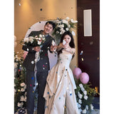 Engagement Evening Dress Female White Breasted Morning Robe Bride High-End Light Luxury Temperament Simple Small Tail Light Wedding Dress HZ0517