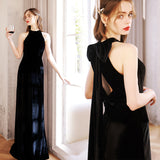 Black Velvet Hanging Neck Dress 2026 New Spring Birthday Dinner Piano Performance Suit Host HZ0517