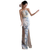 New Chinese Style Cheongsam Evening Dress Dress High-End Luxury Women's Morning Robe Bridal Banquet Toast Fish Tail Light Wedding Dress HZ0517