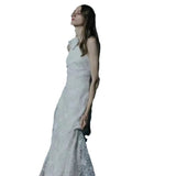 French Light Wedding Temperament Simple Fashion Fishtail Welcome Out Of The Selsen Super Fairy Lace Morning Robe Hanging Neck Dress HZ0517