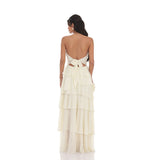 White Girded Lumbar Lotus Side Shoulder Dress Dress Dress Birthday Party Dress HZ0517