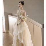 Champagne Hanging Neck Dress 2026 New Adult Birthday Banquet Light Luxury Small High-End Art Canopy Skirt HZ0517
