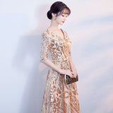Banquet Evening Dress 2026 New Temperament Golden Lidity Dinner Host Dress Performance Choral Dress HZ0517