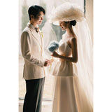 French Brated Light Wedding Dress Bride's Simplicity Of Morning Robes Small Tail Engagement Banquet To Welcome The Outside Scene Travel Shooting Simple Outing Yarn HZ0517
