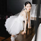 Small Morning Robe Short Wedding Dress Wedding Certificate Birthday Company Broadcast Ballet Dress Annual Performance Dress HZ0517