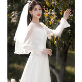 French-Style Sedation Light Wedding Dress Certificate Small White Dress Man Engagement Registration Can Usually Wear White Dress Woman HZ0517