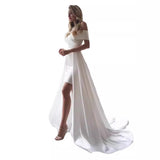 One-Word Shoulder Wedding Dress 2026 New White Sen Series Simple Dens, Detachable Tail Light Wedding Dress HZ0517