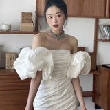 French White Sing Noodles Short Light Wedding Banquet Birthday Party Morning Robe Wedding Certificate Small Evening Dress Dress HZ0517