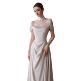 One-Word Shoulder-Sand-Sin-Faced Light Wedding Dress 2026 New Bridal French Go-Out White Tail Dress Dress Dress HZ0517