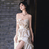 French Light Wedding Dress Bride Retro Bras Niche Before Going Out Of The Yarn Long White Small Tail Welcome Dress HZ0517