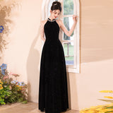 Black Hanging Neck Retro Evening Dress Slimming Host Long Dress Dress Dress Banquet High Sense Of Light Luxury HZ0517