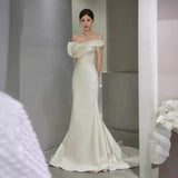 One-Word Shoulder French Light Wedding Dress 2026 New Bride Simple Fastern Go Out Yarn Super Fairy Temperament Fishtail Dress Skirt HZ0517
