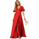 Sexy Dingy Evening Dress Deep V-Neck Side Open-Fork Ball Dress High-Waist Temperament Party Dress HZ0517