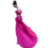 French Rose Red Word Shoulder Back-Back Sedome Morning Robe Banquet Wedding Engaged Bride Toast Evening Dress Dress Dress Light Wedding Dress HZ0517