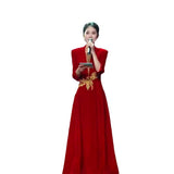 Host Evening Dress 2026 New Red Dignified Atmospheric Chinese Style Long Choir Performance Costume Female HZ0517
