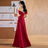 One-Word Shoulder Toasting Bride 2026 New Engagement Dress High-End Feeld With The Dens On The Side Of The Wedding Dress Is Thin HZ0517