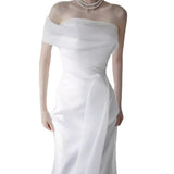 French One-Word Shoulder Light Wedding Dress Bride Super Xiansen Tie Door Yarn Simple Temperament White Dress Fishtail Welcome Yarn HZ0517