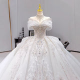 One-Word Shoulder French Wedding Dress 2026 New Heavy Industry Bride Drags The Main Yarn At The Moment Of The Princess Wedding Dress HZ0517