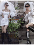 Photography Theme Dress Couple Dressed In White Bag Big Bubble Sleeves Brawn Fashion Personality Wedding Photography HZ0517