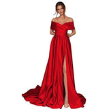 One-Word Shoulder Drag-Tailed Evening Dress Long Party Dress Dress Temperament Performance Suit HZ0517