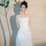 French Braped Light Wedding Dress Bridal Bristling With Simple Temperament Sen Yarn Fishtail Welcome Dress Dress HZ0517