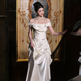 French Light Wedding Dress Bride Simple Word Shoulder Super Xiansen Denine Temperament Tailing Yarn HZ0517
