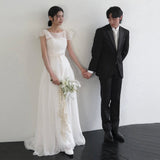 Mori Flying Sleeve Sweet Wedding Dress Neatly Exposed Outdoor Lawn Wedding Ceremony Master Yarn Trip Engagement Light Wedding Dress HZ0517