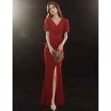 White Evening Dress Light Luxury Niche Banquet Temperament Can Usually Wear Sexy Fish Tail Certificate Registration Small White Dress Dress HZ0517