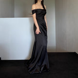 2026 New Denstalt Light Wedding Dress A Word Shoulder Long Black Yarn Super Fairy Engagement Dress Dress Dress HZ0517