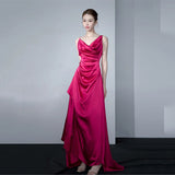New Chinese Acetate Slingsed Dragon Fruit Color Bride Wedding Morning Robe To Thank The Banquet Temperament Toast Dress Dress Skirt HZ0517