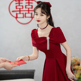Small Wine Red Wedding Toasting Bride 2026 New Summer Engagement Dress In The Long Style Of French Evening Dress HZ0517
