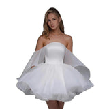 Vintage Shoulder French Short Dress White Engagement New Light Wedding Temperament Elegant Birthday Dress Dress Dress HZ0517