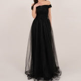 2026 New Black Mesh Evening Dress Temperament Dress Dress Small Shoulder Long Light Wedding Dress HZ0517