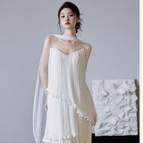 Light Wedding Dress 2026 New Morning Robe Bridal Engagement Certificate Solid Color Simple Large Size Thin French Dress Yarn HZ0517