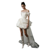 French Word Shoulder Light Wedding Dress New Denswear Certificate Registration Niche White Short Engagement Small Dress HZ0517
