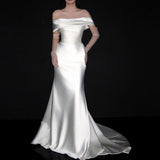 French Word Shoulder Light Wedding Dress With Simple Welcome To Go Out Yarn Super Fairy Temperament White Fishtail Dress HZ0517