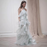 Holiday Wind Hanging Neck Dress Bride Married Out Yarn Toasting Female Famous Lady Qianjin Super Fairy Leaves Side Dress HZ0517