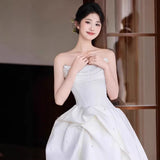 French Bra-Tmeared And Light Wedding Dress Bride Simple Niche Yarn Simple Senny White Engagement Dress Dress HZ0517