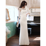 Fishtail Evening Dress Women's Autumn Banquet High-End Temperament Host Light Luxury Long White Dress HZ0517