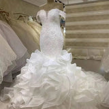 Customers For 2026 New Wedding Dress Word Shoulder Long-Sleeved Nail Pinfish Tail Bag Sexy Thin Tail HZ0517