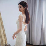 Suspension Light Wedding Dress French Simple Bridal Atmospheric Lace Out-To-Wear Temperament Thin Seny Fishtail Tailing Dress HZ0517