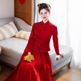 New Chinese Cheongsam Toast 2026 New Wine Red Two Sets Of Brides To Order Wedding Dress On The Wedding Day HZ0517